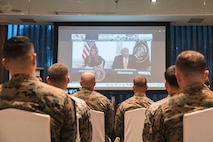 U.S. Marine Corps Col. Robb McDonald, the commanding officer of Marine Rotational Force-Southeast Asia, I Marine Expeditionary Force, speaks to the President of the United States Donald J. Trump during a Christmas morale call in Manila, Philippines, Dec. 25, 2025.