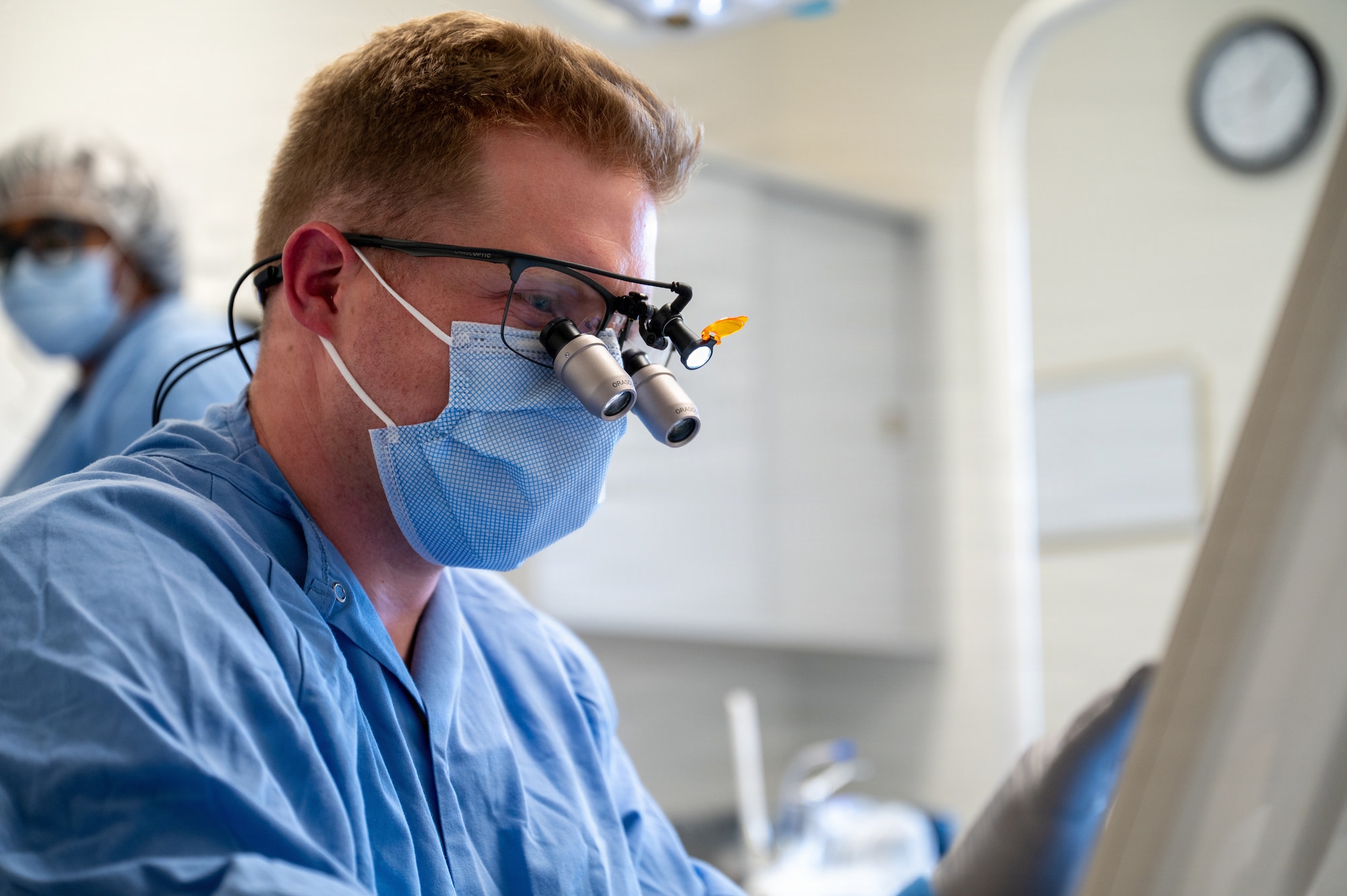 U.S. Air Force Capt. Thomas Hardison, comprehensive dentist, Maxwell Medical Group, reviews a 3D impression of a patient’s teeth at Maxwell Air Force Base, Alabama, Oct. 9, 2025. The impression will be used to design and create a dental restoration for the patient. (U.S. Air Force photo by Senior Airman Evan Porter)
