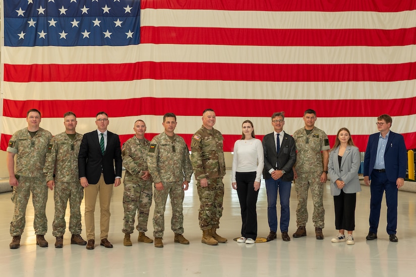 The Adjutant General of Pennsylvania Maj. Gen. John R. Pippy and senior leaders from the Pennsylvania Army and Air National Guard met with Republic of Lithuania’s Minister of National Defense Dovile Sakaliene and Lithuanian Ambassador to the United States Gediminas Varvuolis at Fort Indiantown Gap Aug. 11. The Pennsylvania National Guard and the Lithuanian Armed Forces have been partners in the Department of Defense State Partnership Program for more than 32-years, continually working to further security and cooperation between the United States and Lithuania, during which time more than 1,000 military-to-military engagements have been conducted. The visit included tours of the Pennsylvania National Guard’s Medical Battalion Training Site (MBTS), Eastern Army National Guard Aviation Training Site (EAATS), the Aviation Maintenance Instruction Building (AMIB), the Muir Army Heliport flightline and an Unmanned Aerial Systems (UAS) demonstration from the 166th Regional Training Institute. (Pennsylvania National Guard photo by Wayne V. Hall)