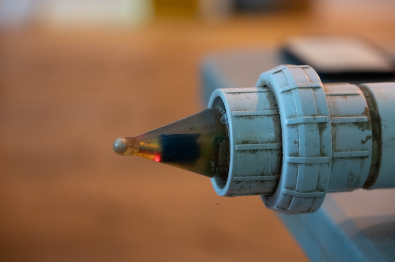 Displayed is the tip of a Juvenile Salmon Acoustic Telemetry System (JSATS) receivers for a telemetry survey in Stockton, California, on Sept. 10, 2025. The receiver’s red light indicates it is powered on and ready to collect sound signals that track juvenile salmon and green sturgeon movement in the lower Sacramento River. The U.S. Army Corps of Engineers Sacramento District conducts telemetry surveys to close critical data gaps on green sturgeon passage in the lower Sacramento River, providing valuable information to partner agencies for setting river flow requirements, managing dam releases, and improving the survival of this federally protected species. (U.S. Army photo by Bertha Smith, U.S. Army Corps of Engineers Sacramento District Public Affairs)