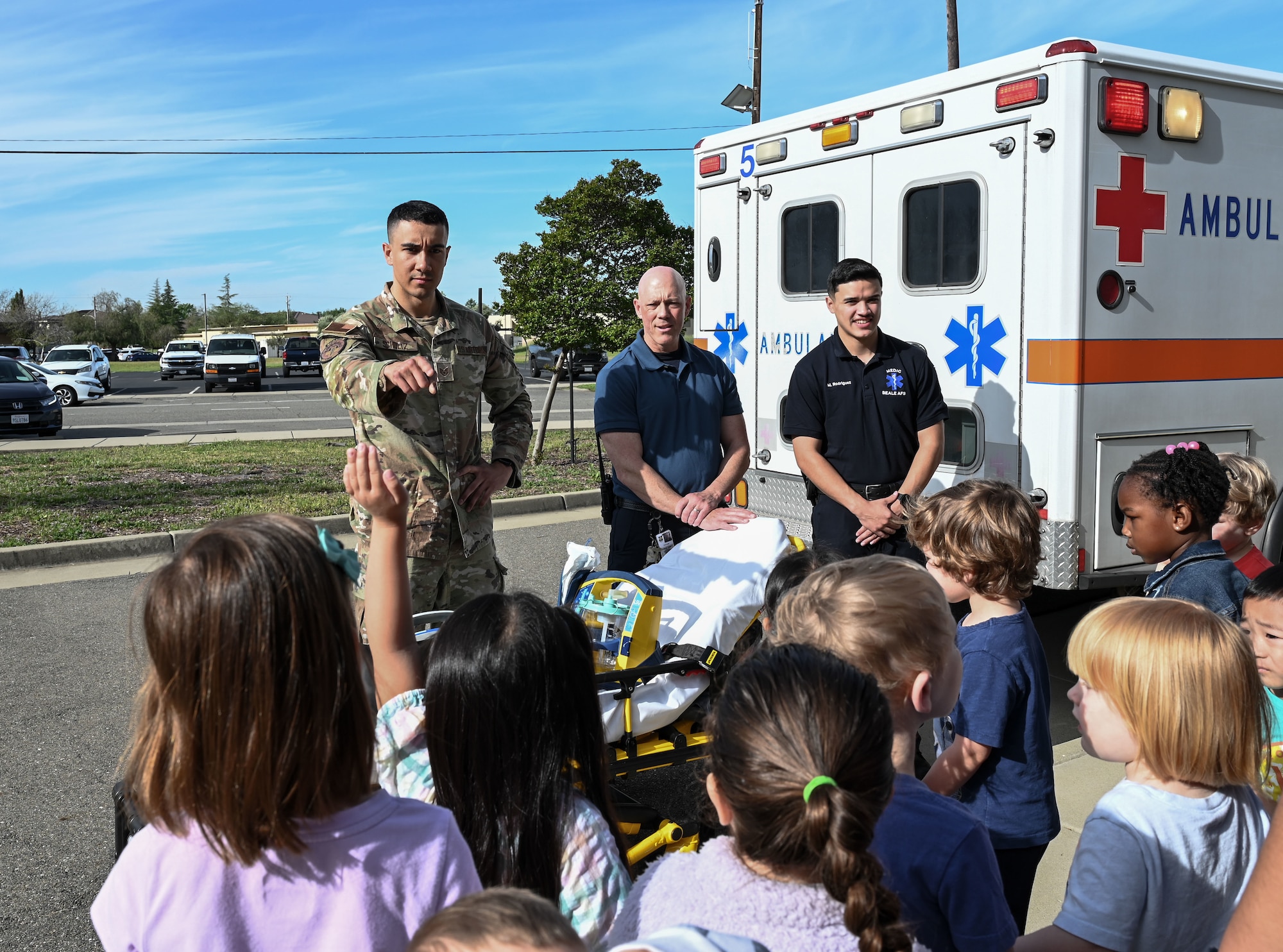 U.S. Air Force Airmen assigned to the 9th Medical Group participate in a demonstration in honor of the Month of the Military Child at Beale Air Force Base, California, April 10, 2025.