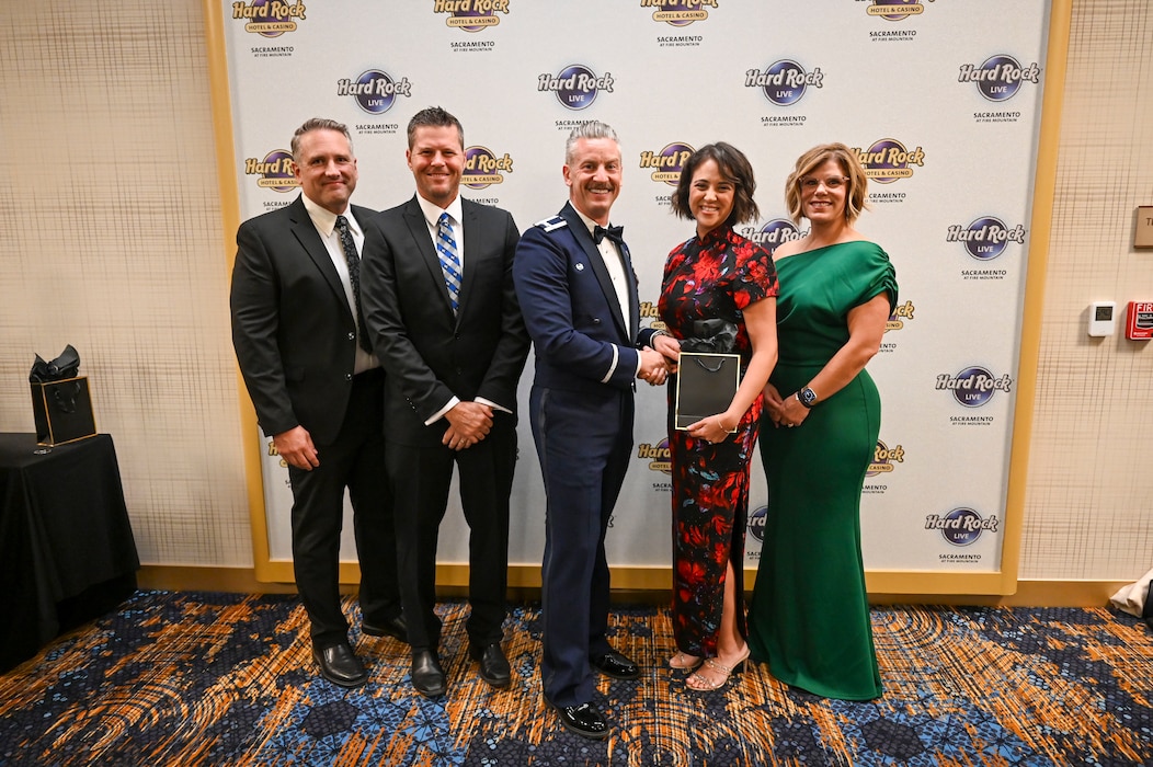 U.S. Air Force Col. Keagan L. McLeese, 9th Reconnaissance Wing commander, honors local community partners of Beale Air Force Base during the annual Air Force Ball at the Hard Rock Hotel and Casino Sacramento, Wheatland, California, Sept. 5, 2025.