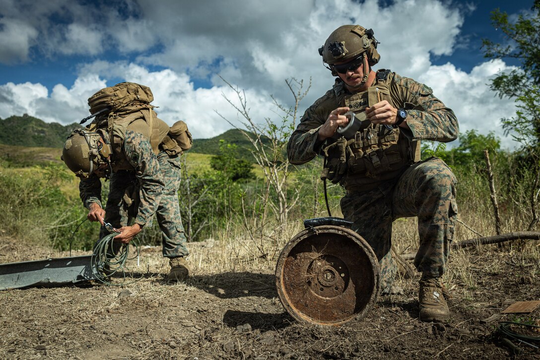 U.S. Marines with Battalion Landing Team 3/6, 22nd Marine Expeditionary Unit (Special Operations Capable), conduct a demolition range at Camp Santiago, Puerto Rico, Dec. 20, 2025. U.S. military forces are deployed to the Caribbean in support of the U.S. Southern Command mission, Department of War-directed operations, and the president's priorities to disrupt illicit drug trafficking and protect the homeland. (U.S. Marine Corps photo)