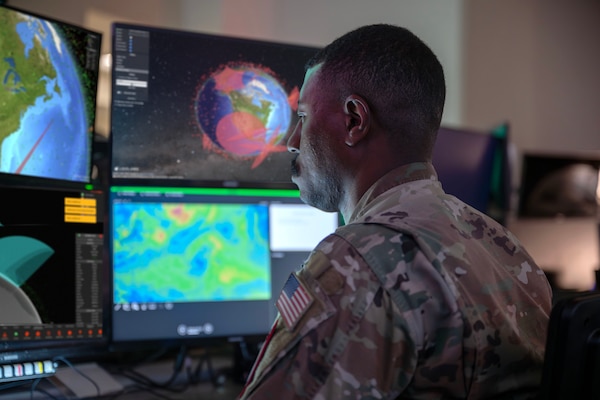 U.S. Space Force Guardians monitor workstations
