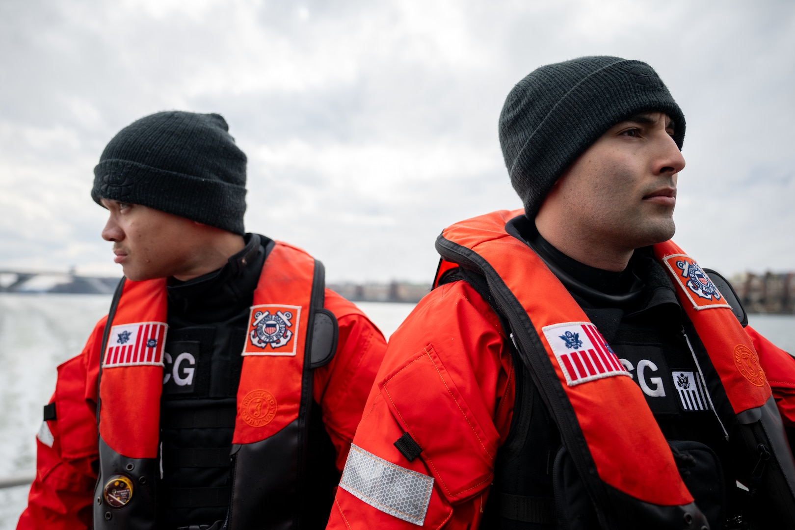 U.S. Coast Guard response boat crew members from the Potomac River Aviation Incident command conducts operations in Washington, January 31, 2025.