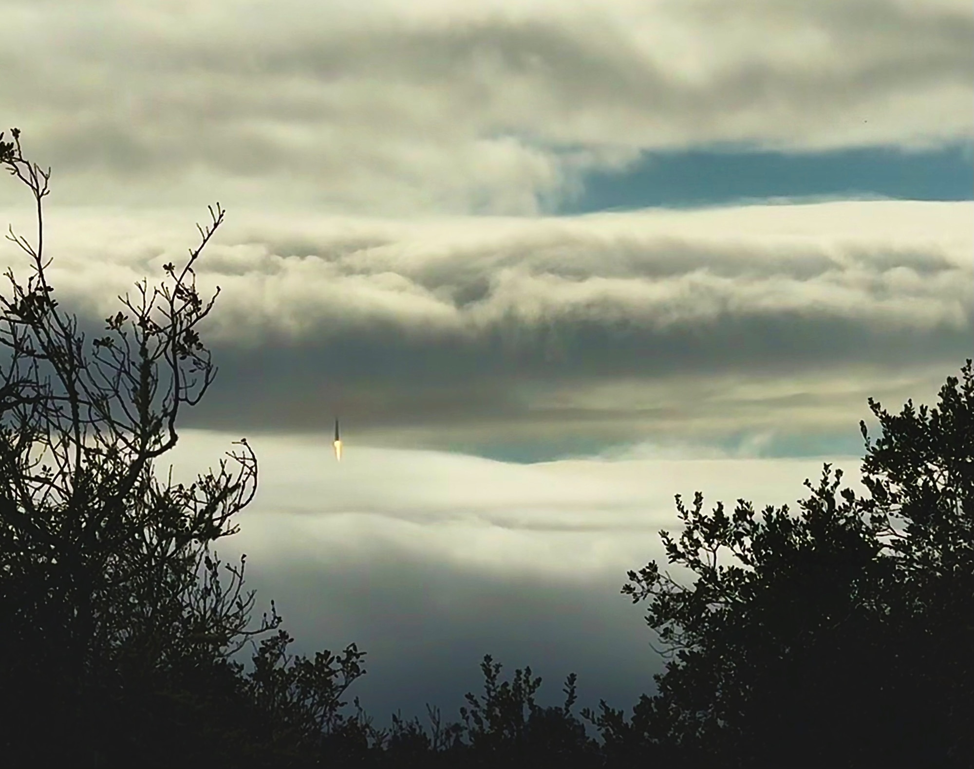 A SpaceX Falcon 9 rocket emerges from clouds after launching from Space Launch Complex 4 East at 3:02 p.m. Feb. 1 at Vandenberg Space Force Base, Calif. Following a record-breaking year in 2024, during which 51 rockets and missiles were launched from Vandenberg Space Force Base, Guardians and Airmen have already enabled five successful launches in the first two months of 2025. (U.S. Air Force Photo by Jennifer Green-Lanchoney)