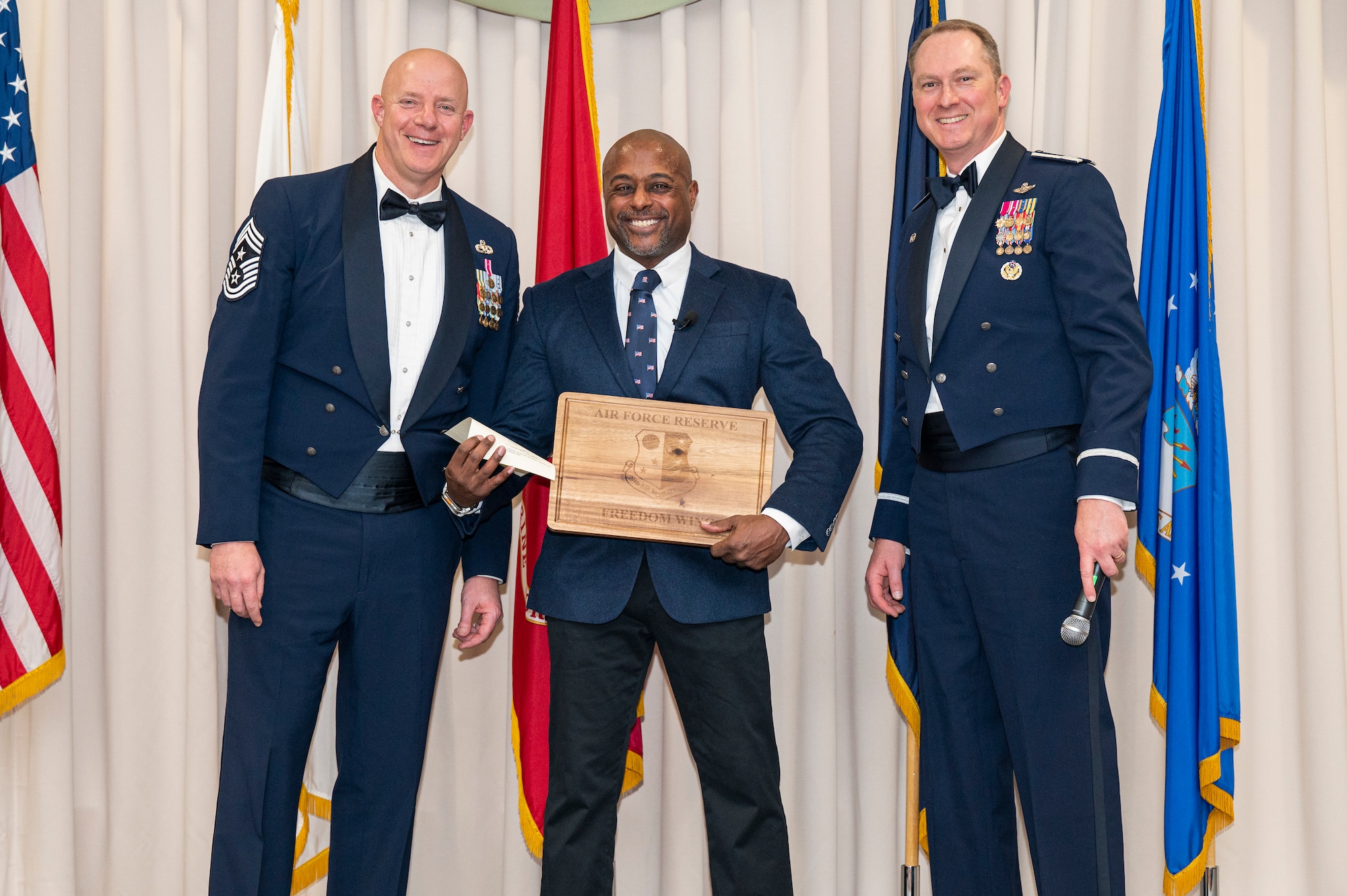 Corey Jones, a guest speaker, addresses member of the 514th Air Mobility Wing on Joint Base McGuire-Dix-Lakehurst, N.J,. on Feb 1, 2025.