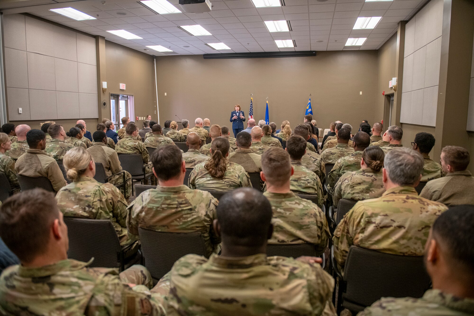 Lt. Col. Amy Morgan, incoming 932nd Force Support Squadron commander, assumes command of 932nd FSS, Feb. 2, 2025, Scott Air Force Base, Illinois. Morgan has served in the 932nd Airlift Wing for many years, she recently served as deputy commander of the 932nd Mission Support Group. (U.S. Air Force photo by SSgt Brooke Spenner)
