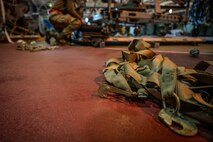 A cargo strap lays on the ground during preparation for shipping cargo in support of Cope North 25 at Misawa Air Base, Japan, Jan. 24, 2025