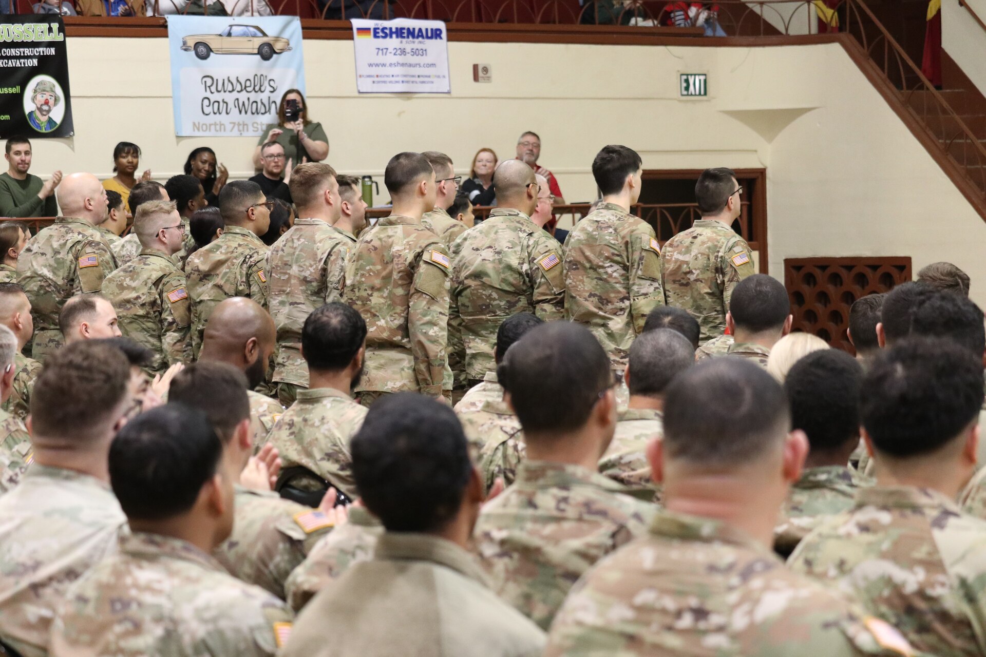 More than 140 U.S. Soldiers with the Fort Indiantown Gap-based 3622nd Sustainment Maintenance Company are recognized during a ceremony Feb. 1, 2025, at the Zembo Shrine in Harrisburg. The unit is about to depart for a year-long deployment to the Middle East, supporting U.S. Central Command and partner forces with security objectives in the region. (Pennsylvania National Guard photo by Lt. Col. Keith Hickox)