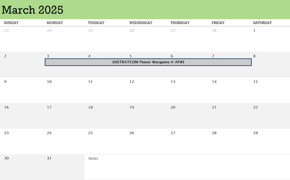 AFWI March 2025 Calendar