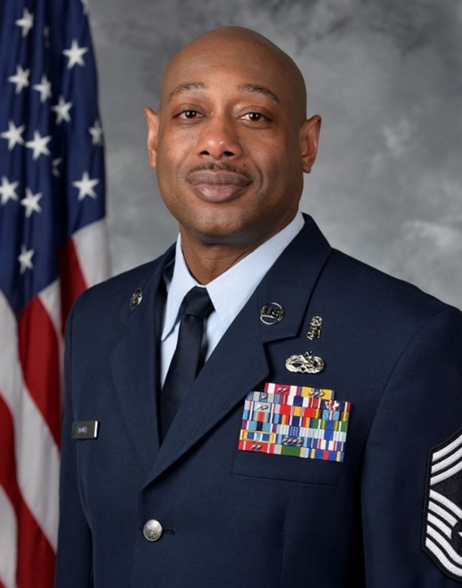 Official portrait of new 81st Medical Group Senior Enlisted Leader CMSgt Jerrandi L. Moore.