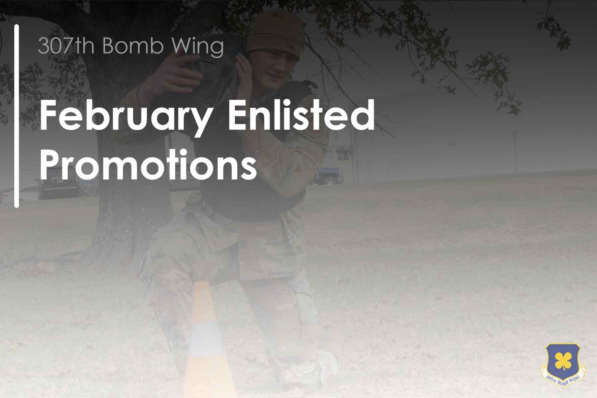 Art graphic with words "February Enlisted Promotions"