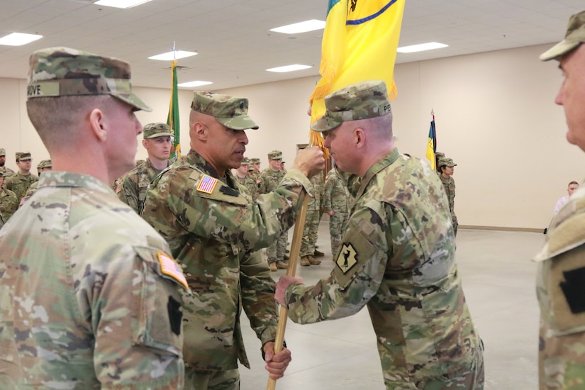 U.S. Army Col. Brad W. Pierson relinquished command of the 55th Maneuver Enhancement Brigade, Pennsylvania Army National Guard to Col. Adam R. Grove during a change of command ceremony at the Scranton Armed Forces Reserve Center Feb. 1, 2025. (U.S. Army National Guard photo by Sgt. 1st Class Shane Smith)