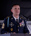 Sgt. Maj. Chad Bell, 404th Maneuver Enhancement Brigade Operations Sergeant Major and Chief Operations Sergeant, thanks friends, family, and fellow Illinois Army National Guard members, for their support, mentorship, and leadership during his more than 26 years of service during a retirement ceremony Jan. 31 at The Barn at Bull Run Park in Morton.