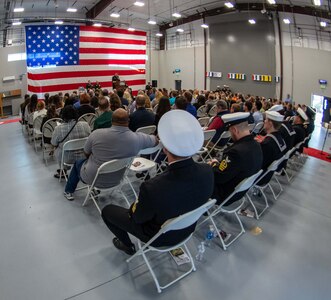 Rear Adm. Todd Evans, commander, Naval Surface and Undersea Warfare, presides over the Naval Surface Warfare Center Panama City Division Change of Command Ceremony where Capt. Paul Stence Jr., relived Capt. David Back as commanding officer during a the event held onboard Naval Support Activity Panama City, Fla., Jan. 31. NSWC PCD, which was established in 1945, consists of more than 1,600 civilians, 1,000 contractors, and 40 military personnel, with an overall business base of $619 million in economic impact. (U.S. Navy photo by Eddie Green)