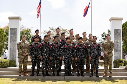 U.S. Army Rangers assigned to 2nd Battalion, 75th Ranger Regiment and Philippine Army Soldiers from the First Scout Ranger Regiment, pose for a group photo during the commemoration of the 80th Anniversary of the Raid and Liberation of Cabanatuan Prisoner of War Camp at the City of Cabanatuan, Philippines, Feb. 1, 2025.