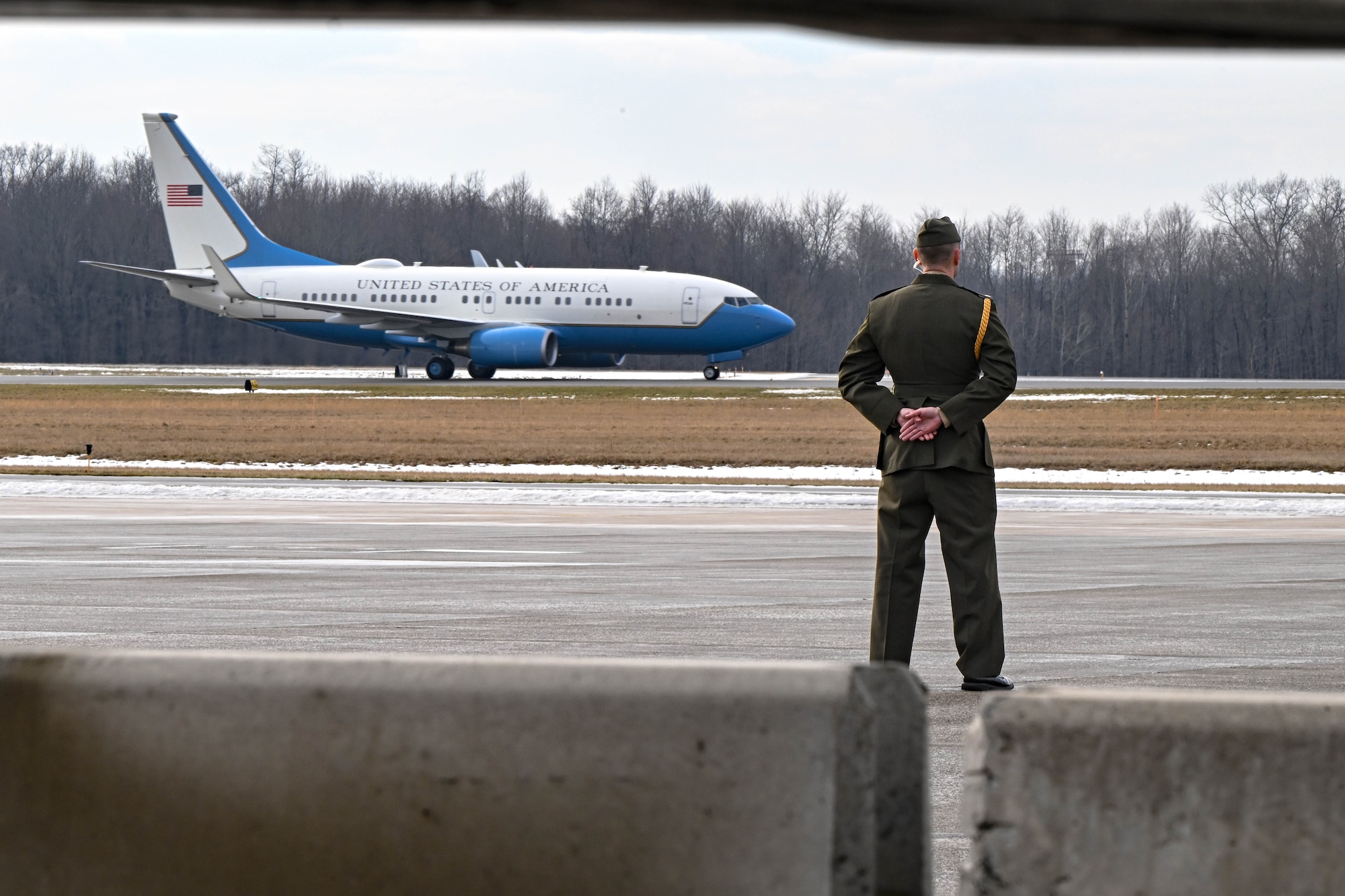 Air Force Two taxis at Youngstown Air Reserve Station, Ohio, on Feb. 3, 2025.