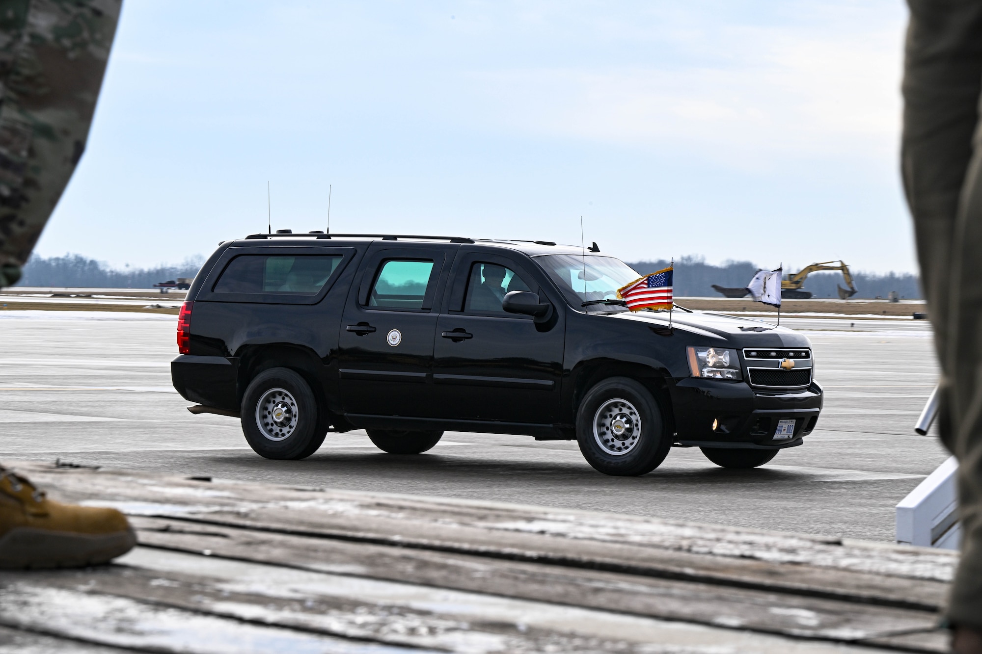The Vice President's motorcade drives into position at Youngstown Air Reserve Station, Ohio, on Feb. 3, 2025.