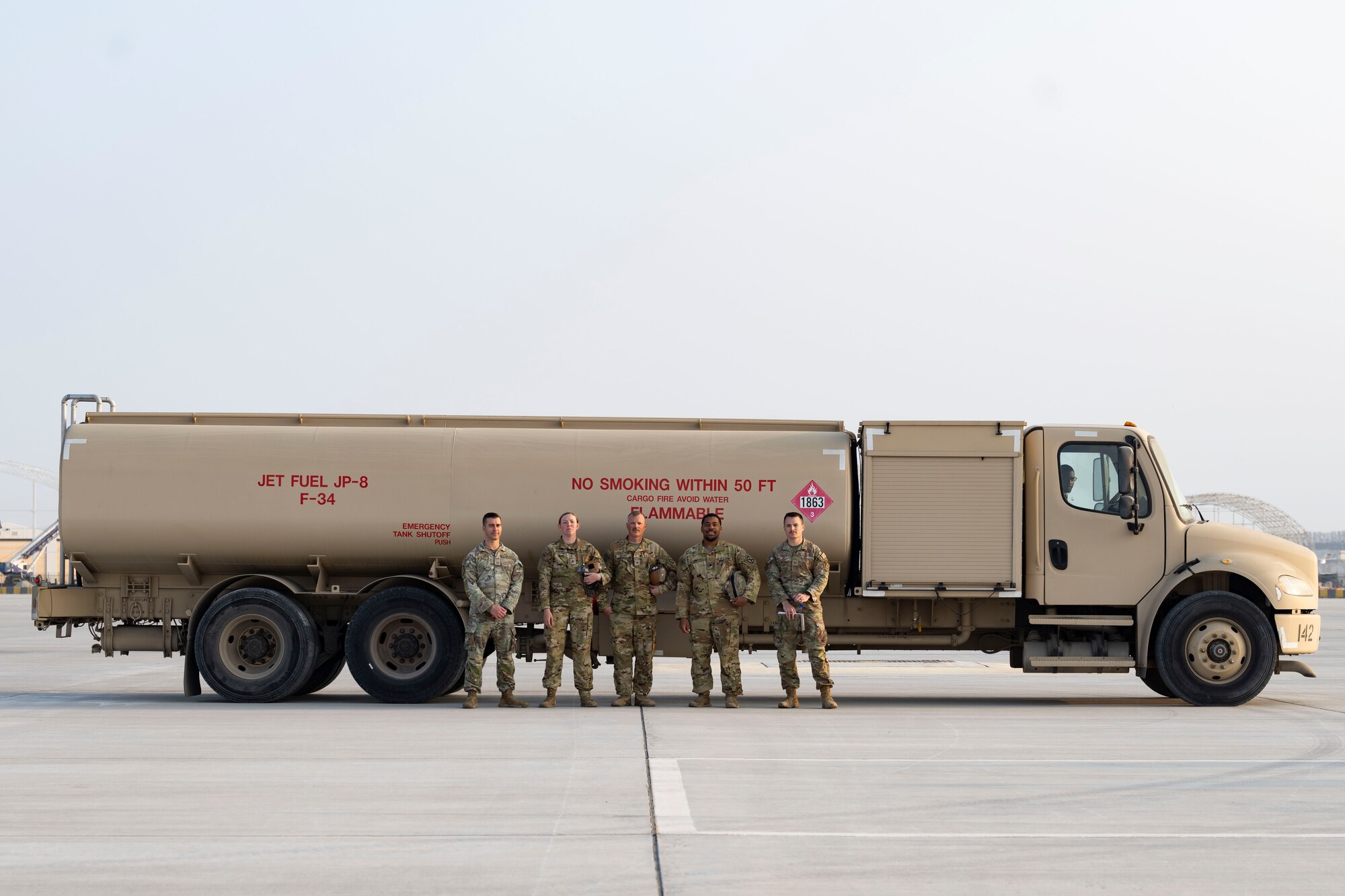 Soldiers and Airmen refuel helicopter.