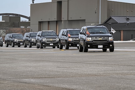 The Vice President's motorcade drives into position at Youngstown Air Reserve Station, Ohio, on Feb. 3, 2025.