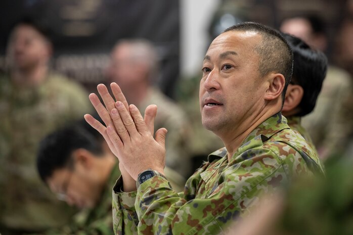 A Japan Ground Self-Defense Force (JGSDF) 9th Chemical Protection Unit soldier, attends a bilateral chemical, biological, radiological and nuclear (CBRN)  training.