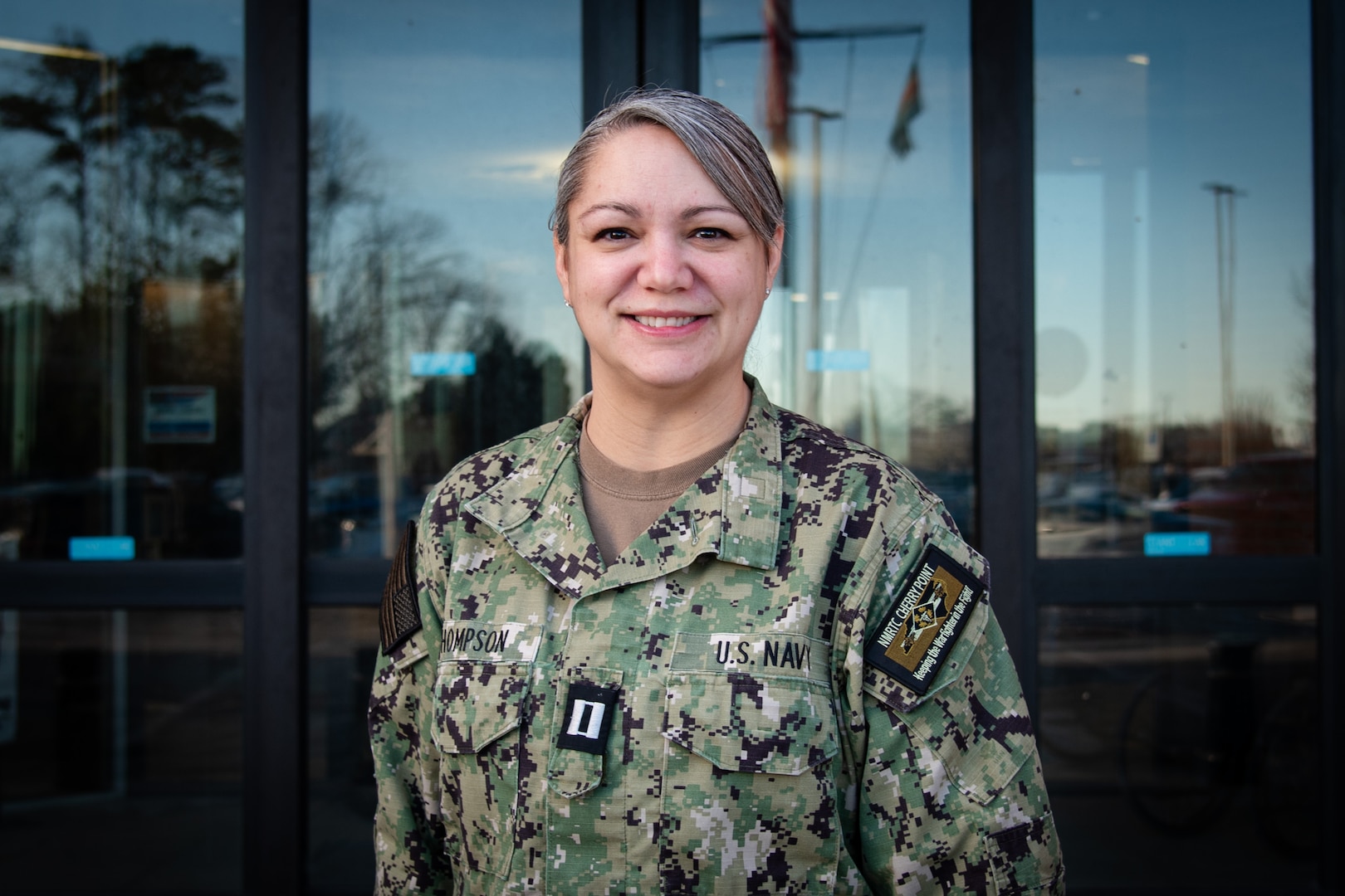 Navy Lieutenant Kristin Thompson served four years aboard Naval Health Clinic Cherry Point, ending her service as Department Head of the facility’s Patient Centered Medical Home.  During her time at the clinic, Thompson assisted her colleagues by leading focus groups and improving the delivery of women’s health services through the establishment of a walk-in contraceptive clinic.  As the Director of PCMH, she oversaw 64 staff members providing healthcare to over 10,000 patients annually.  Thompson was awarded the Navy and Marine Corps Commendation Medal on Thursday, January 30 in recognition of her outstanding service and expertise.