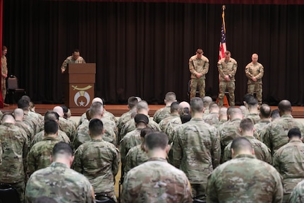 More than 140 U.S. Soldiers with the Fort Indiantown Gap-based 3622nd Sustainment Maintenance Company are recognized during a ceremony Feb. 1, 2025, at the Zembo Shrine in Harrisburg, Pennsylvania. The unit is departing for a year-long deployment to the Middle East.