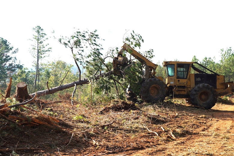 A wheeled skidder removes a tree knocked down by extreme winds from Hurricane Helen at the J. Strom Thurmond Lake Project, October 09, 2024. The Thurmond Project, managed by the U.S. Army Corps of Engineers, Savannah District, sustained severe damage to its forested areas as Hurricane Helene traveled across Georgia and South Carolina.