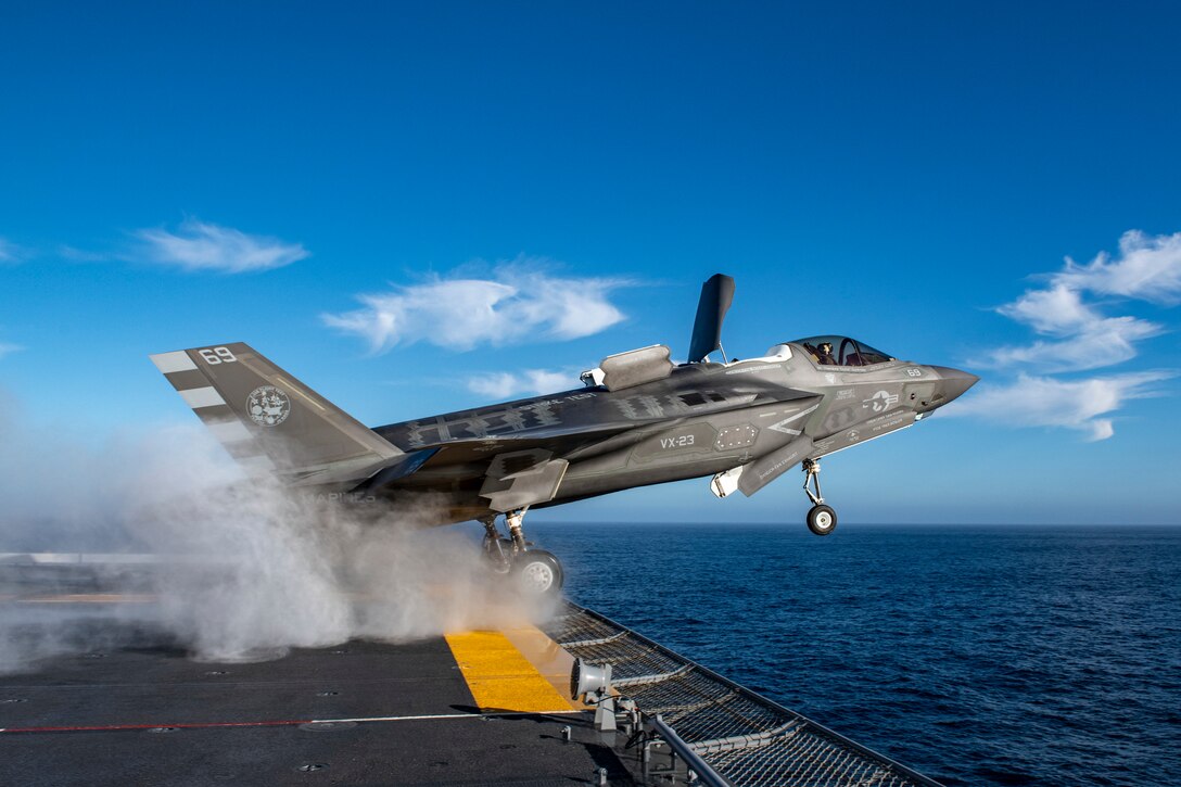 A joint team consisting of F-35 Patuxent River Integrated Test Force flight test members, U.S. Sailors and Marines, and the crew of the Japan Maritime Self-Defense Force Izumo-class multi-functional destroyer JS Kaga (DDH-184) are executing developmental sea trials in the eastern Pacific Ocean to gather the necessary data to certify F-35B Lightning II short takeoff and vertical landing aircraft operations.