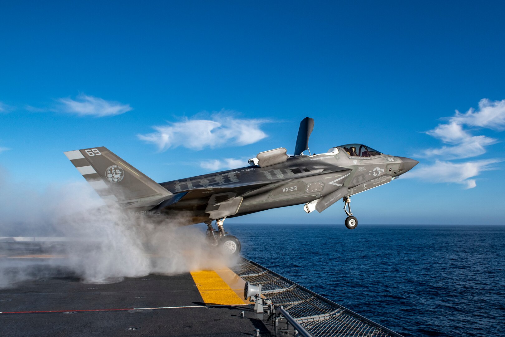 A joint team consisting of F-35 Patuxent River Integrated Test Force flight test members, U.S. Sailors and Marines, and the crew of the Japan Maritime Self-Defense Force Izumo-class multi-functional destroyer JS Kaga (DDH-184) are executing developmental sea trials in the eastern Pacific Ocean to gather the necessary data to certify F-35B Lightning II short takeoff and vertical landing aircraft operations.