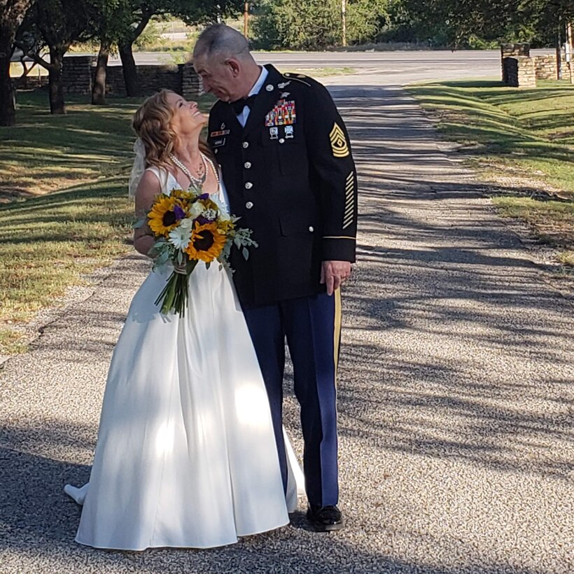 Then 1st Sgt. Ronald Morris celebrating his marriage to his wife Diane on August 25, 2018. Diane was the one that knew of his interest in the Corps of Engineers and Hords Creek Lake and was the push that he needed to pursue his interest. Morris would go on to spend more than 40 years in uniform, serving in the Army and Navy. He would retire as a 1st Sgt. in the Texas Army National Guard on December 31, 2018.
