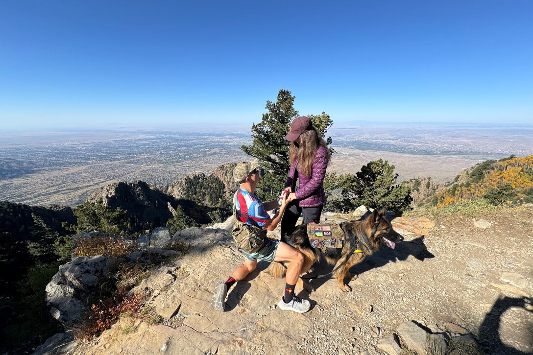Mike Murphy and Ashley Boggs got engaged on October 6, 2024, at the Sandia Crest in Albuquerque, New Mexico, with Maverick by their side.