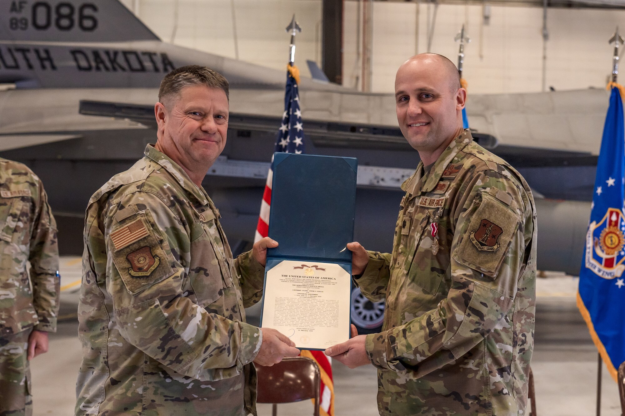 The 114th Maintenance Squadron welcomed a new commander Feb. 2, 2025 at Joe Foss Field, South Dakota. Maj. Ross Rollinger, 114th Aircraft Maintenance Squadron commander, assumed command in lieu of Lt. Col. Steve Schultz, 114th Maintenance Group deputy commander. Col. William McLeod, 114th Maintenance Group commander, presided over the ceremony.