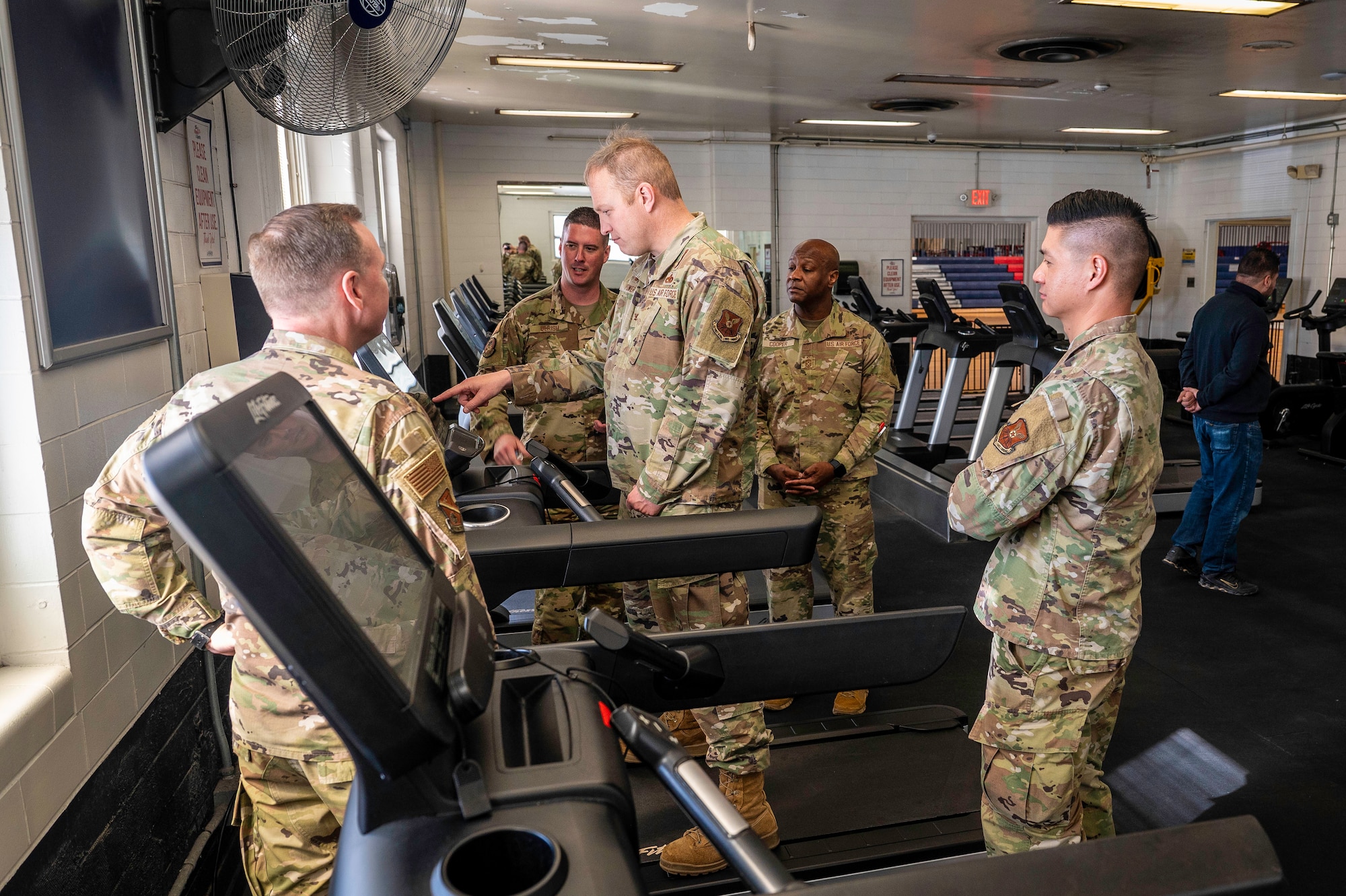 Col. Michael Power, 377th Air Base Wing commander  and installation commander, along with members of Team Kirtland, examine the East Side Fitness Center’s new equipment at Kirtland Air Force Base, N.M., Feb. 3.The Fitness Center offers facilities and equipment for Airmen to maintain physical readiness. (U.S. Air Force photo by Senior Airman Spencer Kanar)