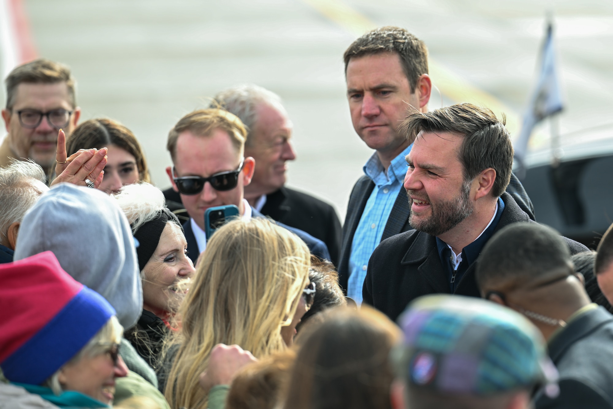 U.S. Vice President JD Vance talks to a crowd at Youngstown Air Reserve Station, Ohio, on Feb. 3, 2025.