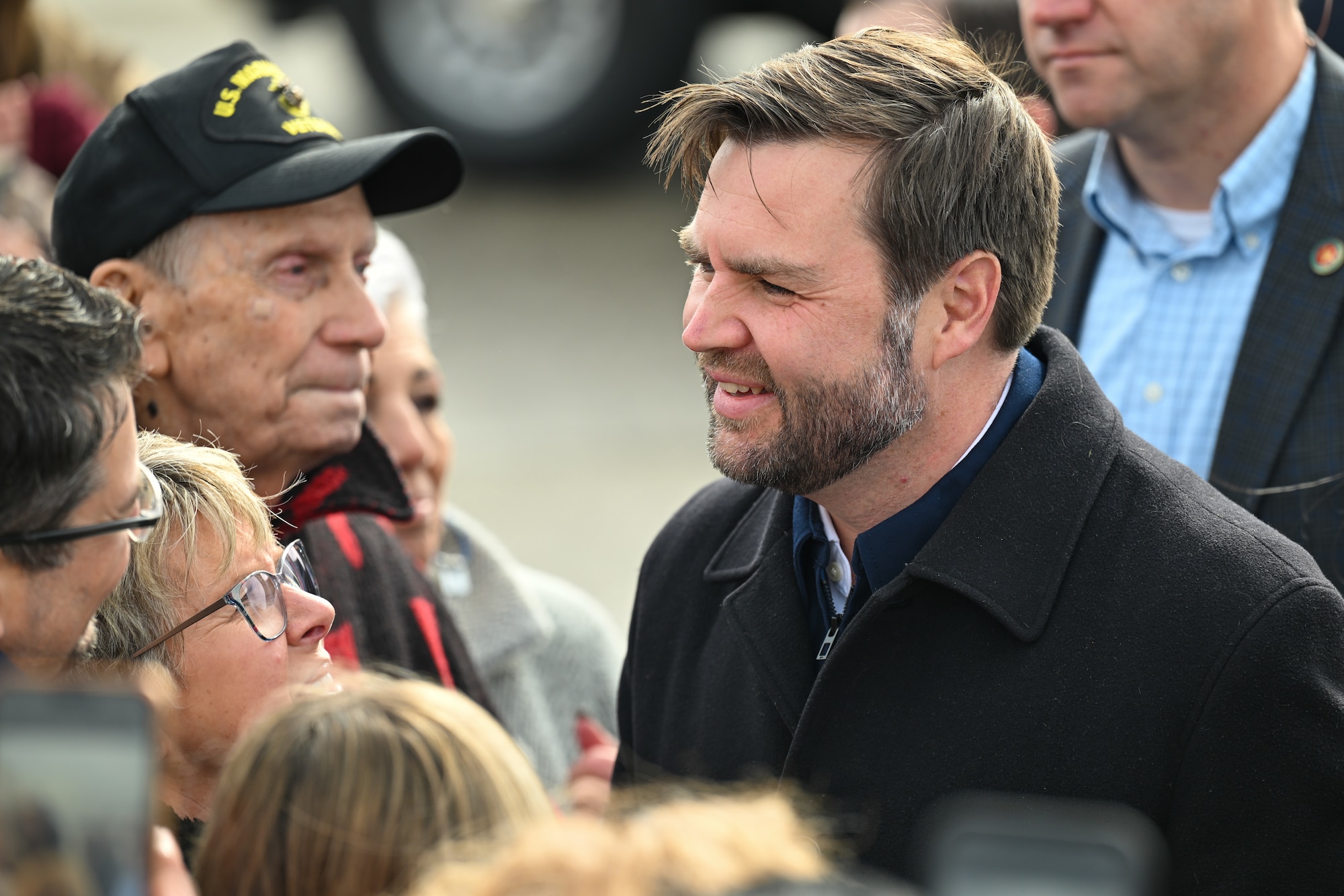 U.S. Vice President JD Vance talks to a crowd at Youngstown Air Reserve Station, Ohio, on Feb. 3, 2025.