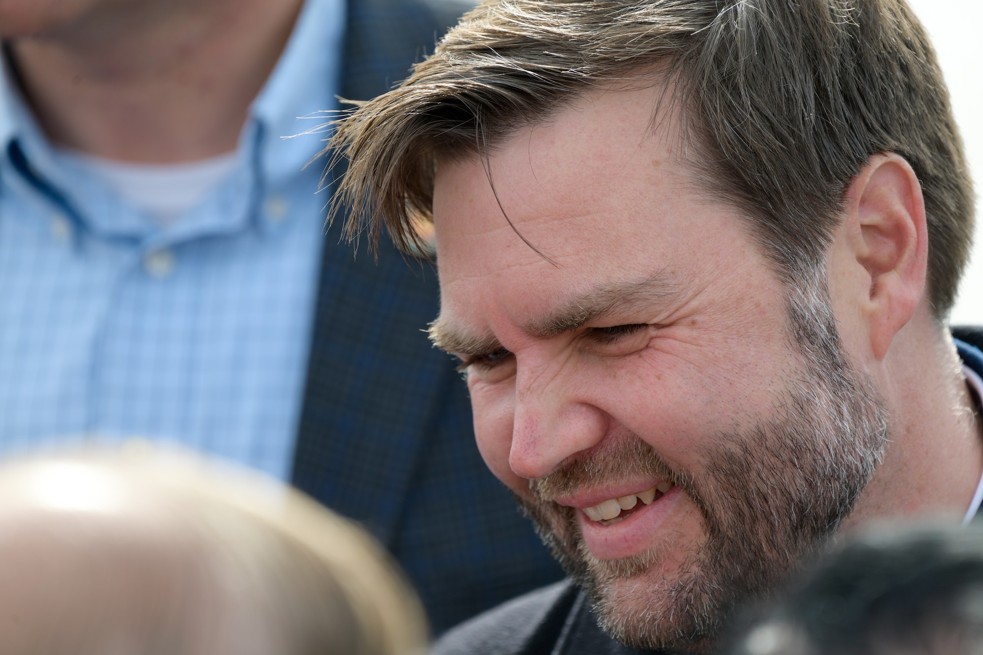 Vice President JD Vance talks to a crowd at Youngstown Air Reserve Station, Ohio, on Feb. 3, 2025.