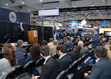 John Pope, executive director, Naval Information Warfare Systems Command (NAVWAR), responds to questions from industry partners during WEST Conference 2025.