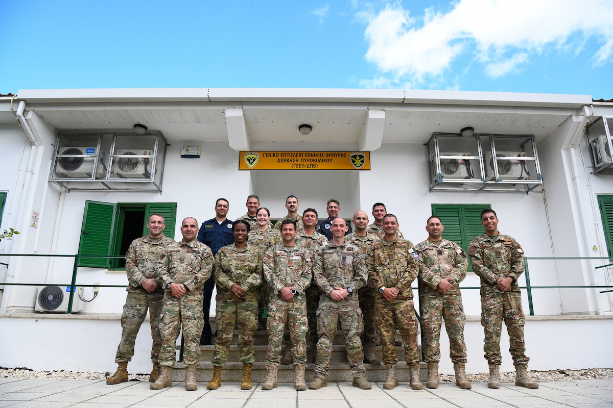 Members of the New Jersey Air National Guard and National Guard of the Republic of Cyprus pose for a group photo during training on Nov. 21, 2024, at Camp Panteli Katelari, Cyprus. The Republic of Cyprus National Guard and the NJNG collaborated on NCO best practices.