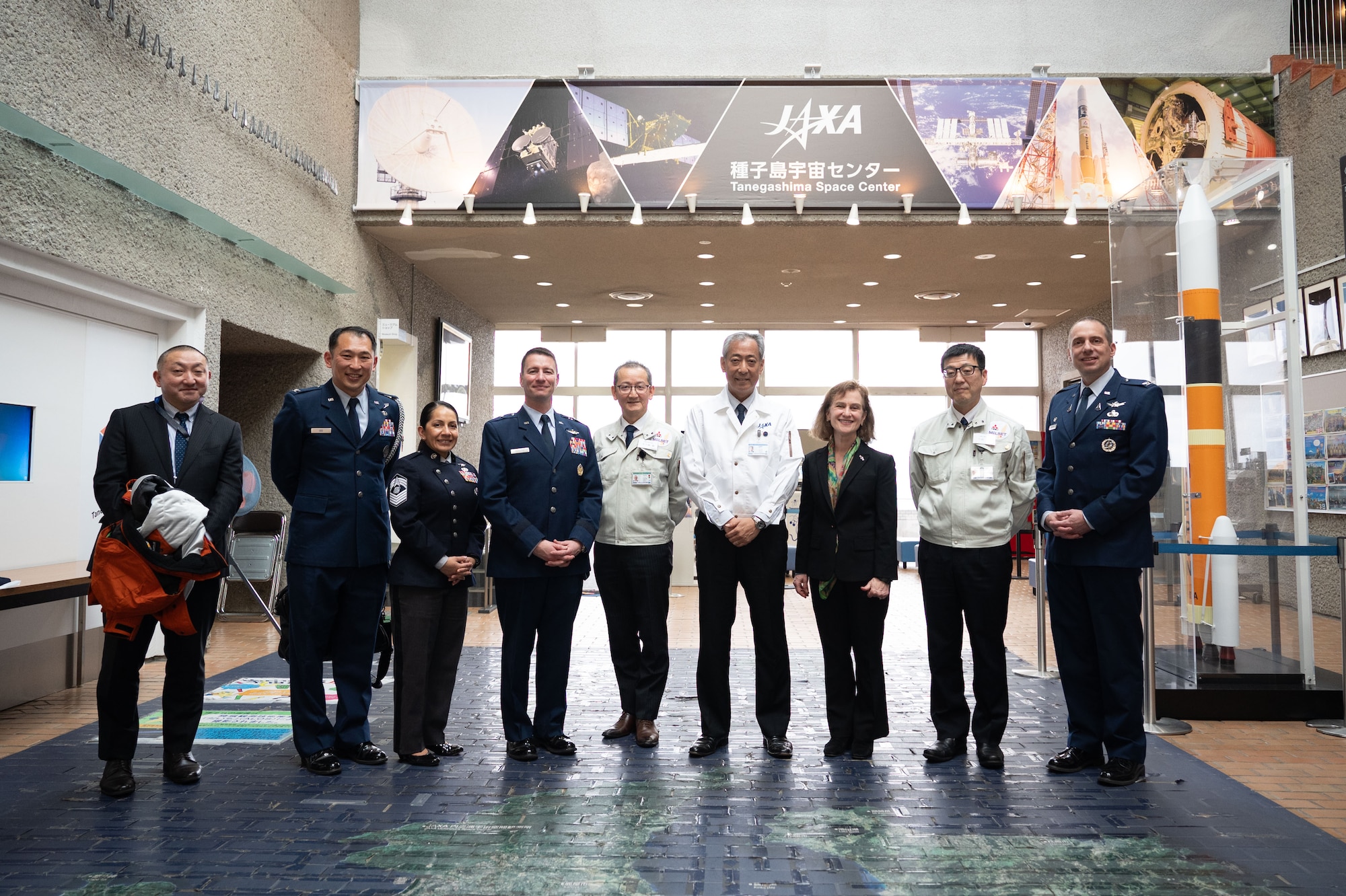 U.S. Space Force, U.S. Air Force and U.S. Embassy leadership were given the opportunity to tour the Tanegashima Space Center prior to the launch of the Quasi-Zenith Satellite System-Hosted Payload in Tanegashima, Japan, Feb. 2, 2024. The QZSS is Japan’s domestically engineered and manufactured Position, Navigation and Timing space system, designed for users in Japan and currently augmenting the U.S.-built Global Positioning System. (U.S. Air Force photo by Senior Airman Jacob Wood)