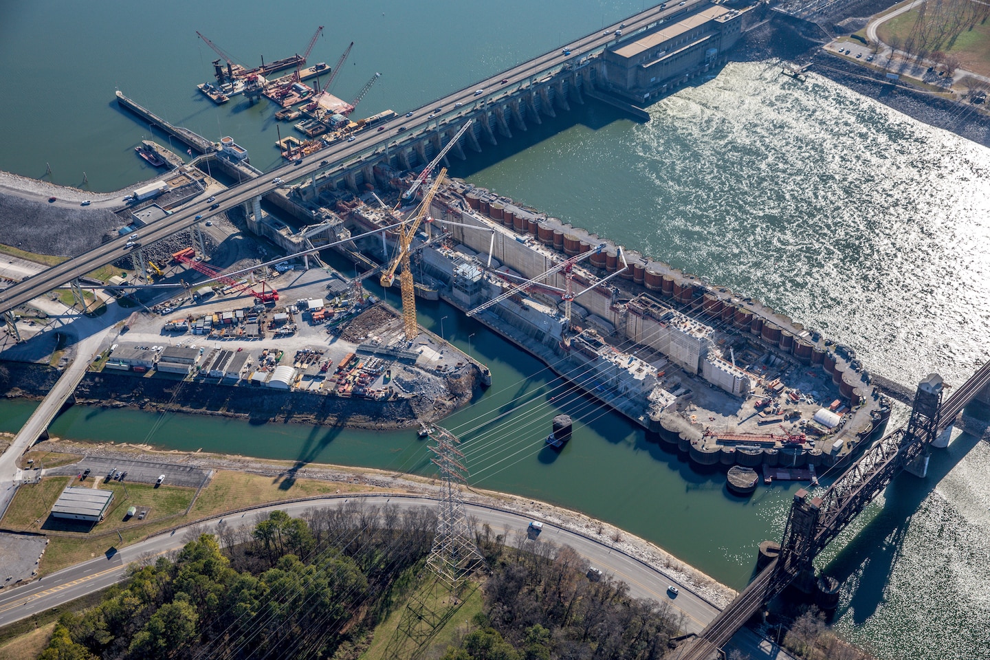 Aerial view of the Chickamauga Lock Replacement project in Chattanooga, Tennessee, taken on Dec. 23, 2024.