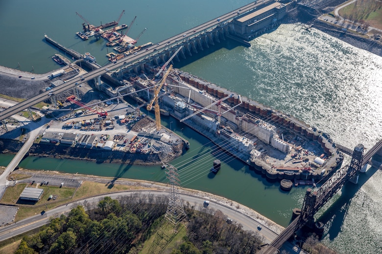 Aerial view of the Chickamauga Lock Replacement project in Chattanooga, Tennessee, taken on Dec. 23, 2024.