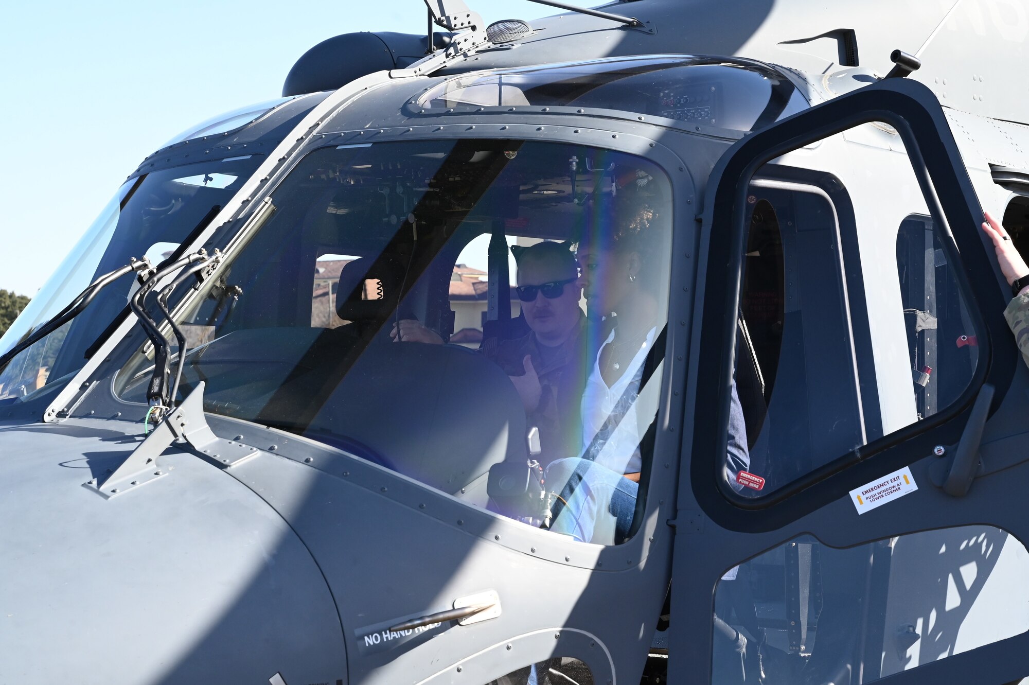 people talk in a helicopter