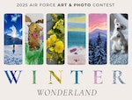 poster with various winter scenes using various art mediums like photography crocheting, watercolor and the words Winter Wonderland