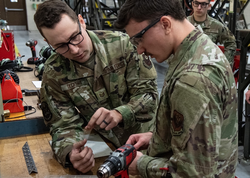 U.S. Air Force Airmen of the 193rd Special Operations Wing participate in learning new maintenance tasks in Middletown, Pennsylvania, Feb. 1, 2025.