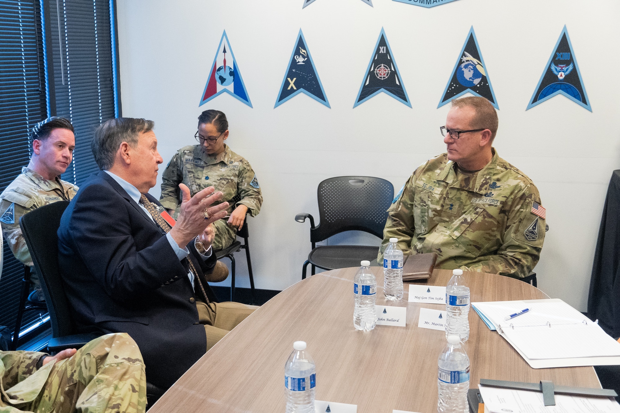 U.S. Space Force Maj. Gen. Timothy Sejba, commander of Space Training and Readiness Command, meets with Dr. John Ballard to discuss the future of intelligence education and the growing collaboration between STARCOM and the National Intelligence University.