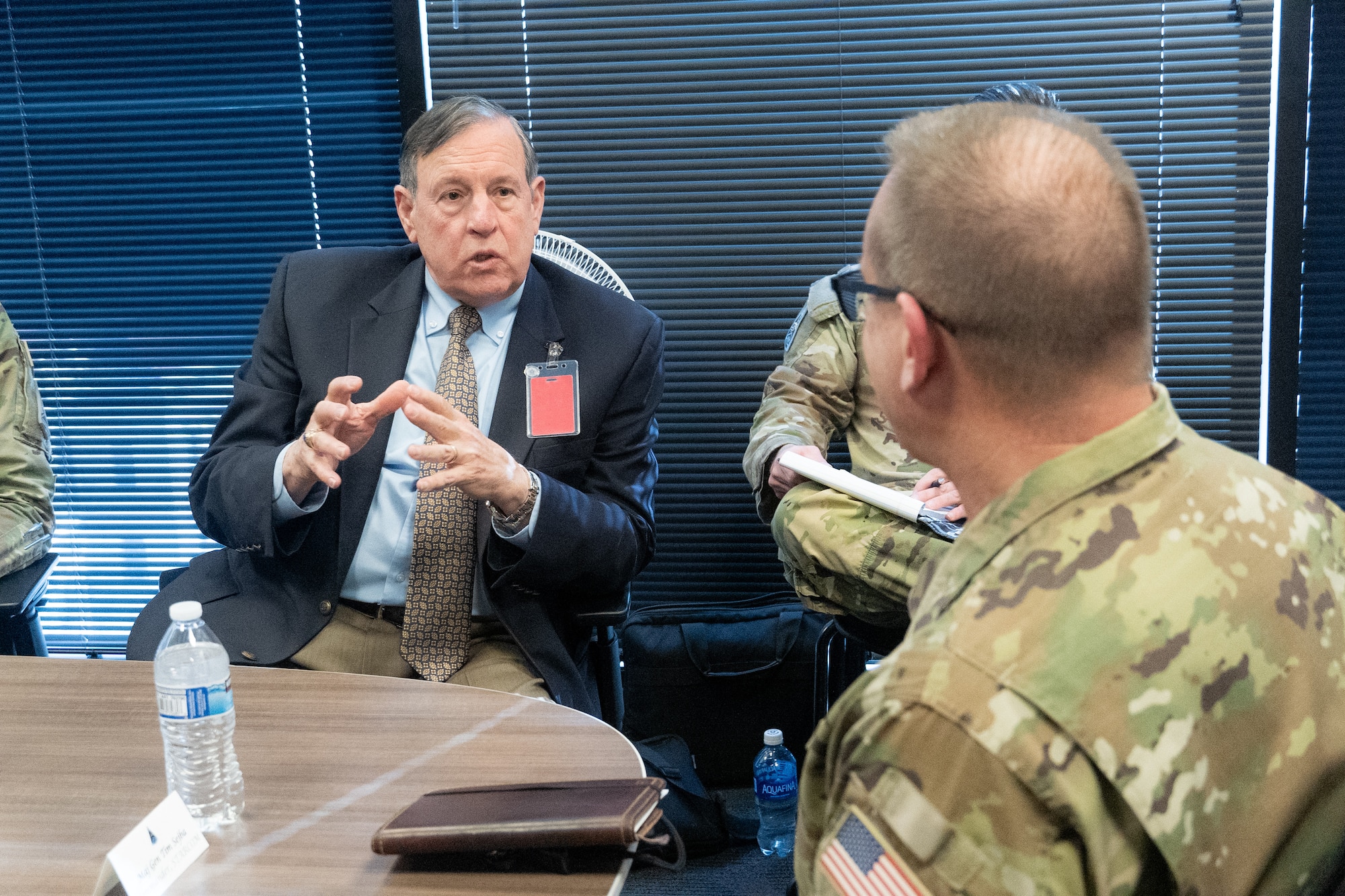 U.S. Space Force Maj. Gen. Timothy Sejba, commander of Space Training and Readiness Command, meets with Dr. John Ballard to discuss the future of intelligence education and the growing collaboration between STARCOM and the National Intelligence University.
