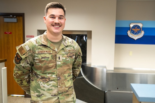 U.S. Air Force 1st. Lt. Steven Vander Meer, 375th Logistics Readiness Squadron air transportation function flight commander, poses for a photo