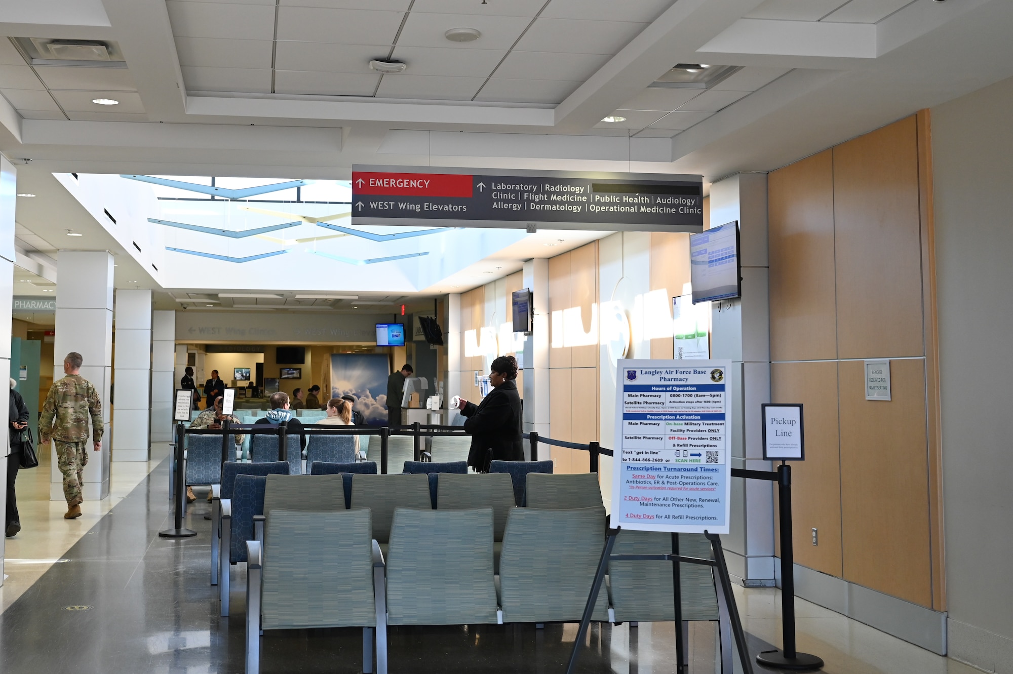 Picture of the lobby area at the Langley Air Force base hospital.